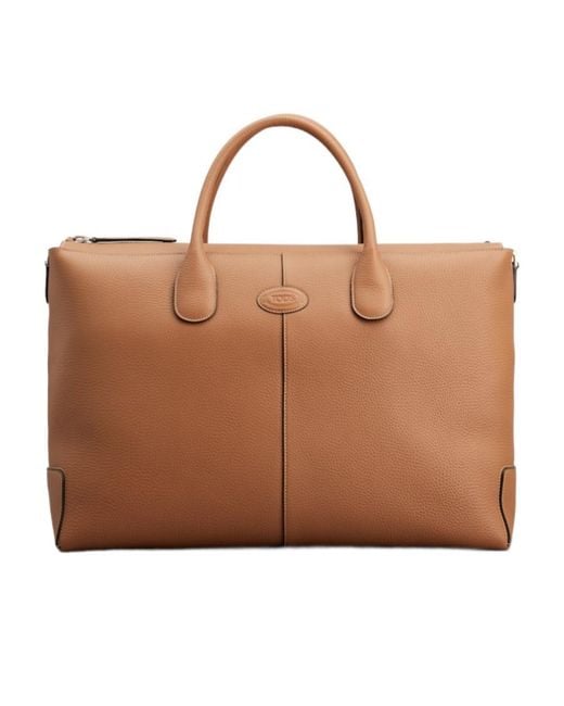 Tod's Brown Grained Leather Zip-Up Tote Bag for men