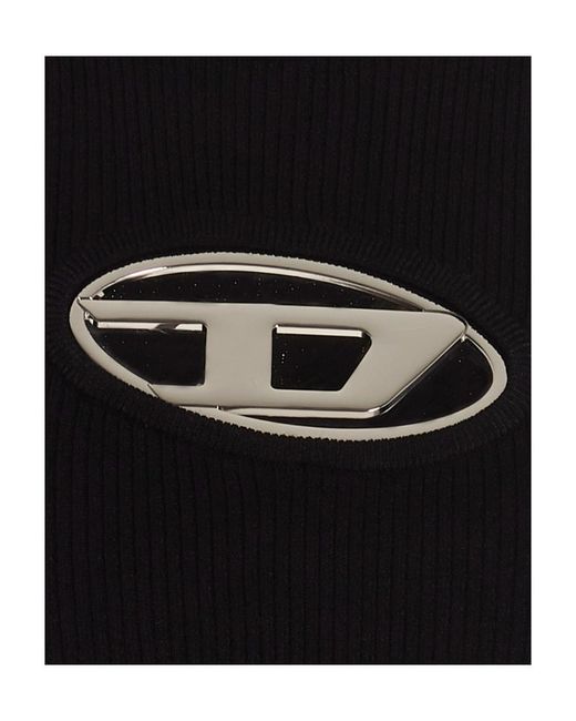 DIESEL Black Onerva-Top Logo Plaque Cut-Out Knitted Top