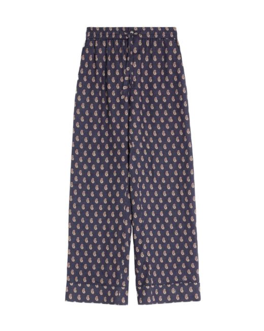 Valentino Blue Lightweight Cuffed Linen Trousers With Voyage Imaginaire Print for men