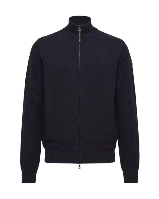 Moncler Blue Logo Patch Zip-Up Cardigan for men
