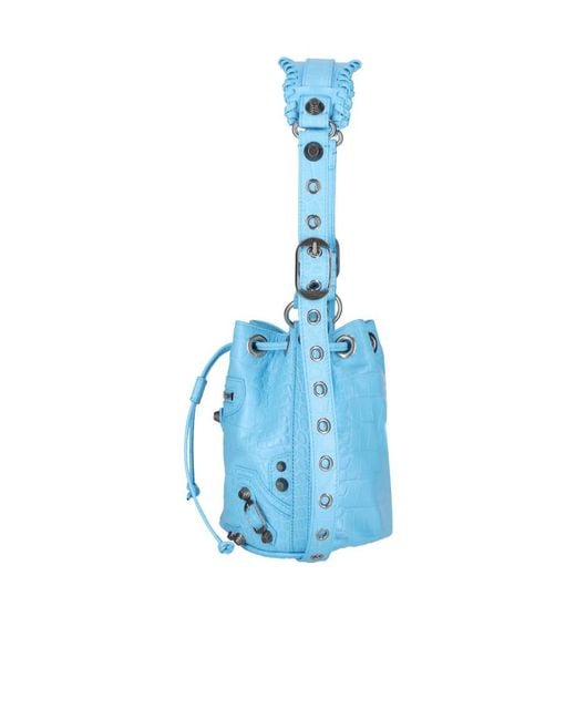 Balenciaga Blue Le Cagole Xs Embossed Bucket Bag