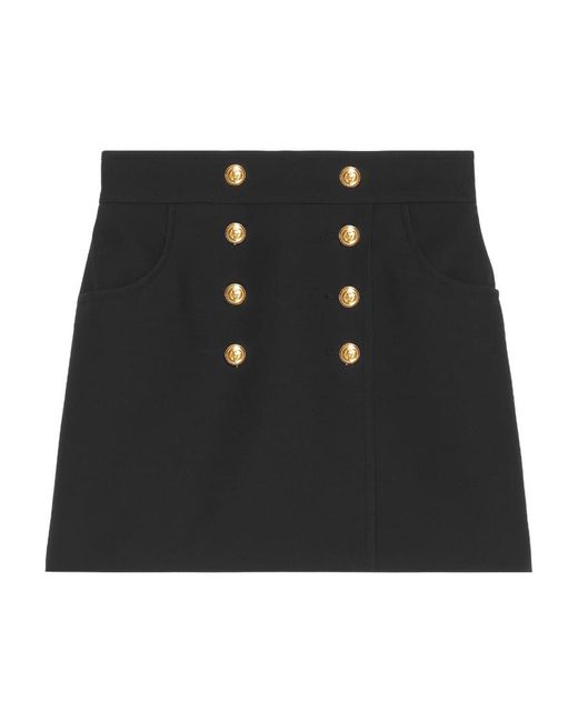 Gucci Black Logo Engraved Buttons Mini Skirt