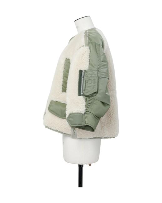 Sacai White Faux Shearling X Nylon Twill Blouson