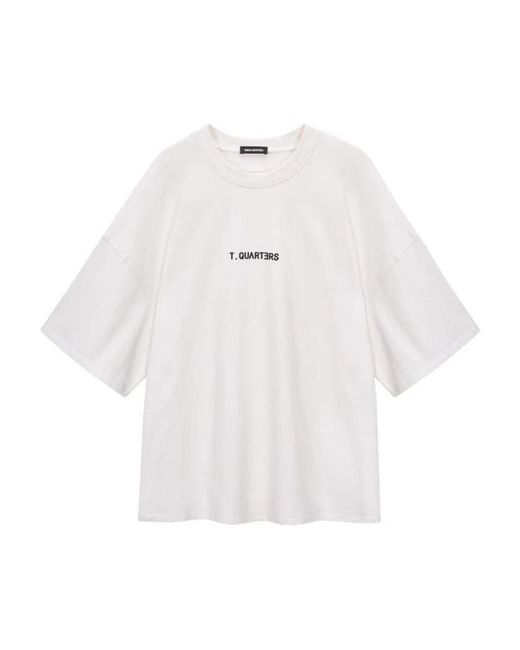 THREE QUARTERS White Logo T-Shirt With Round Neck Profile for men