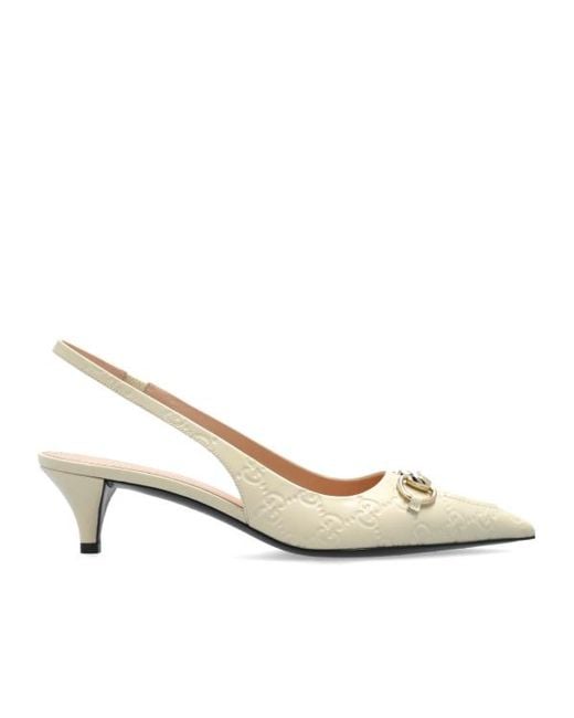 Gucci White Horsebit Slingback Pumps