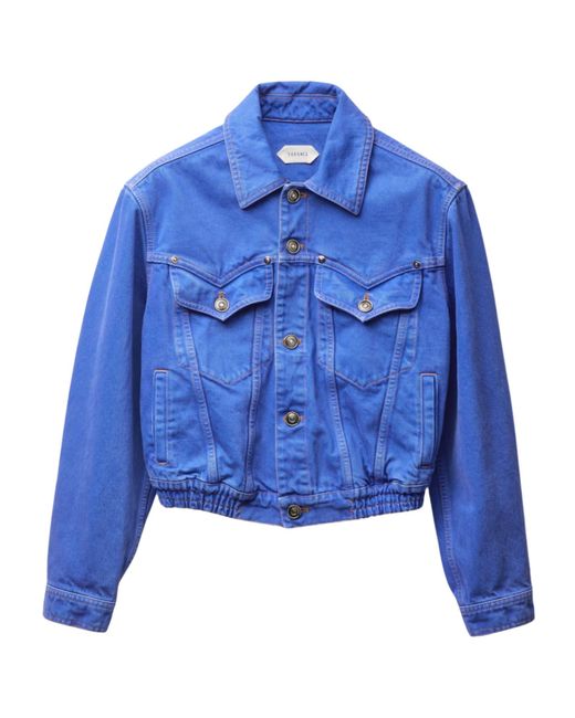 Versace Blue Cropped Non-Stretch Denim Jacket