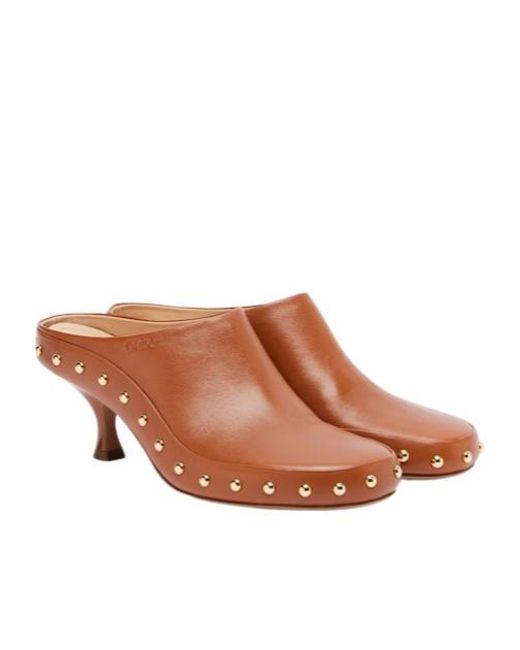 Chloé Brown Studded Leather Clogs
