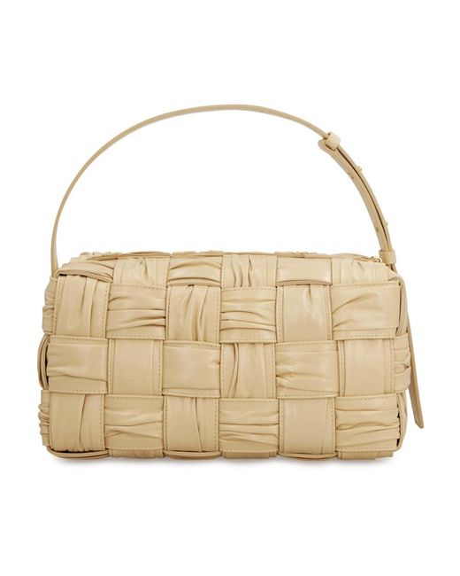 Bottega Veneta Natural Brick Cassette Knitted Detail Shoulder Bag