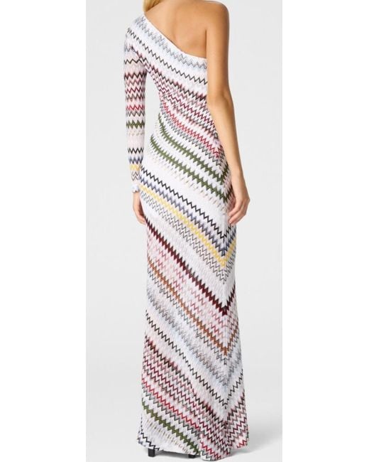 Missoni White One-Shoulder Chevron-Patterned Knitted Maxi Dress