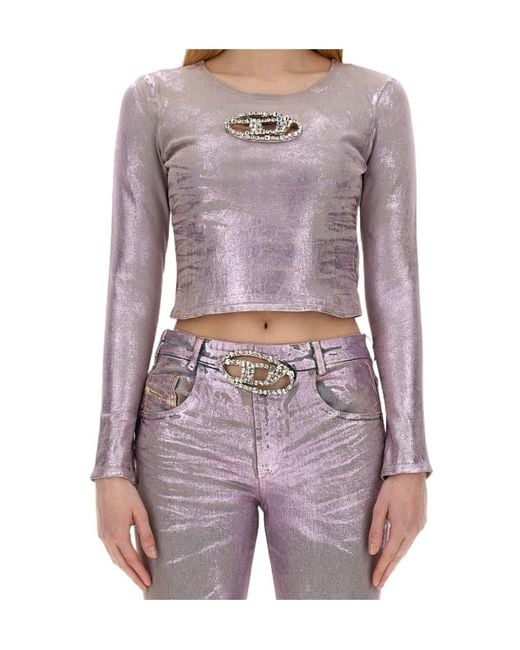 DIESEL Purple Embellished Long-Sleeved Cropped Top