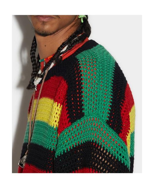 DSquared² Black Open-Knitted Striped Jumper for men