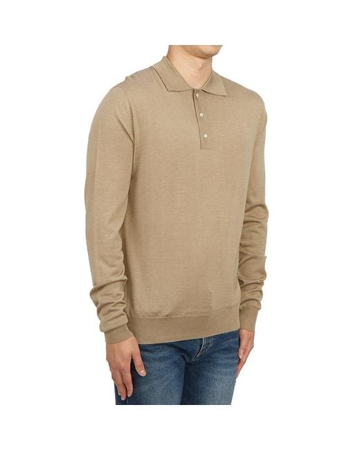 Lardini Natural Long-Sleeve Knitted Polo Shirt for men
