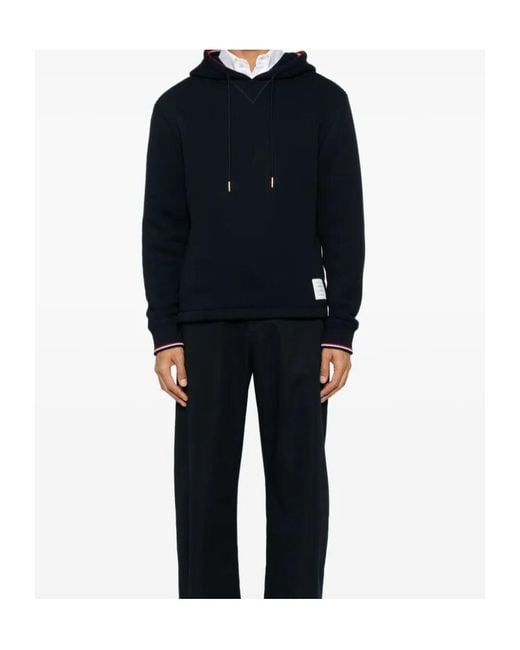 Thom Browne Black Rwb-Stripe Drawstring Hoodie for men