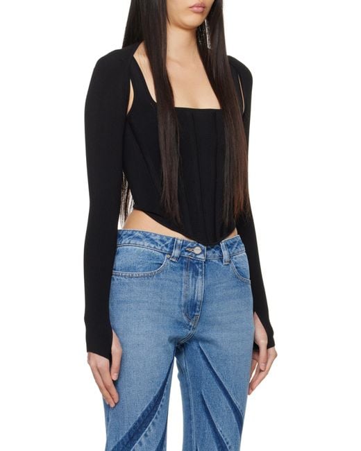 Dion Lee Black Long-Sleeve Corset Top