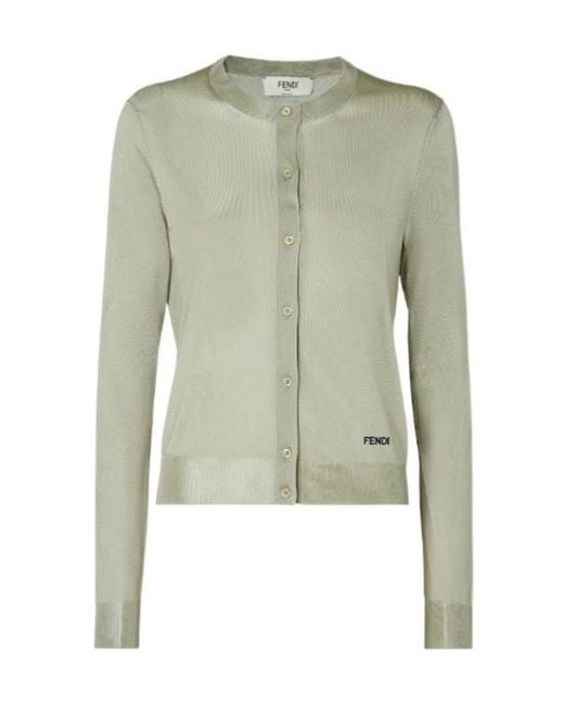 Fendi Green Logo Embroidered Crewneck Buttoned Cardigan
