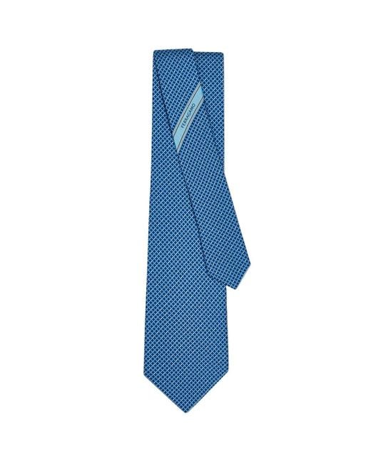 Ferragamo Blue Gancini Striped Print Tie for men