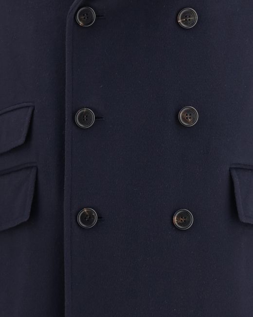 Brunello Cucinelli Blue Double-Breasted Wool Coat for men