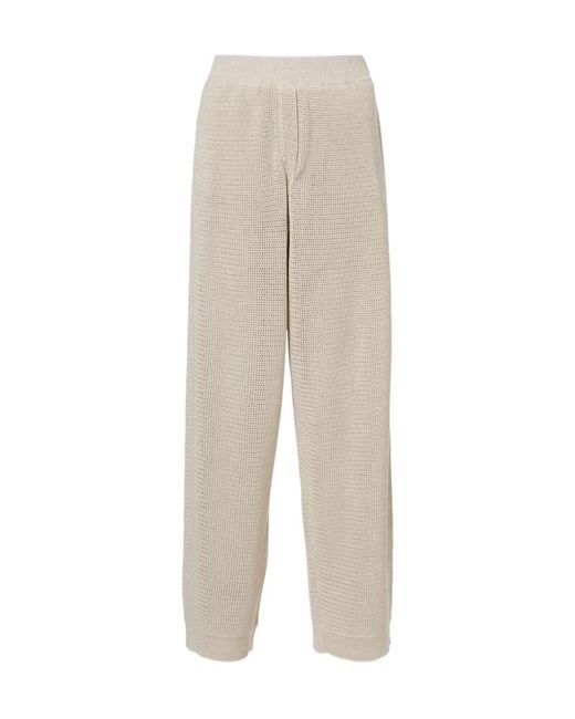Brunello Cucinelli Natural Knitted Cotton-Blend Wide-Leg Pants