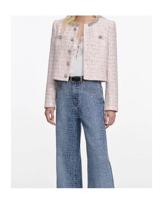 Self-Portrait Blue Sequin Embellished Boucle Jacket