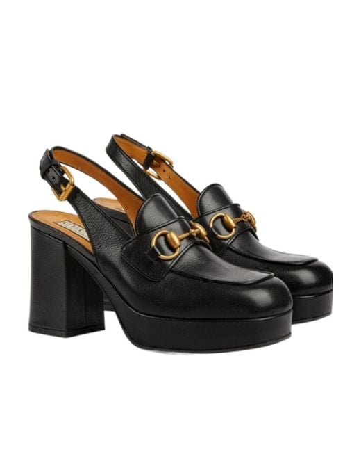 Gucci Black Horsebit Detailed Platform Pumps