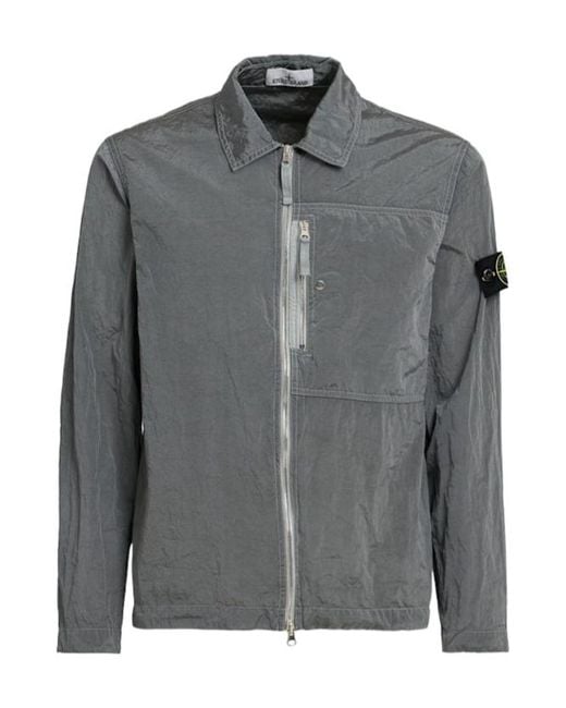 Stone Island Gray Frontzip Shirt for men