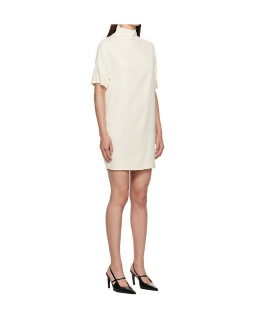 Loulou de Saison White Elton Mock-Neck Short-Sleeve Dress
