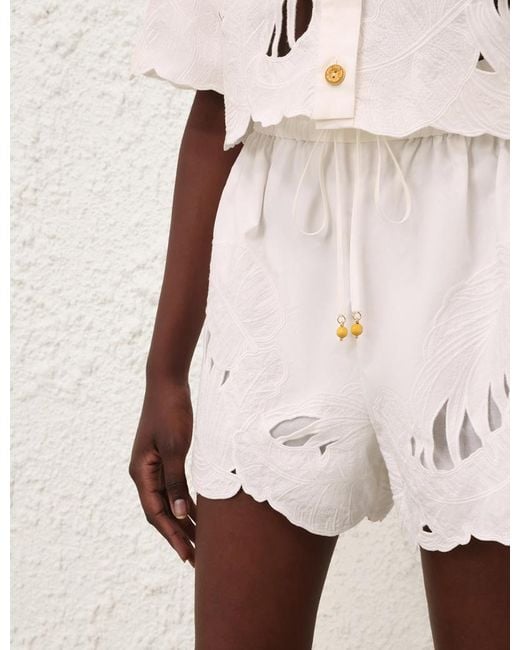 Zimmermann White Mahon Embroidered Shorts