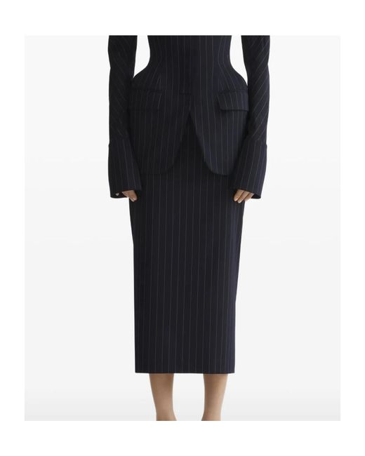 Mugler Black Pinstriped Split Skirt