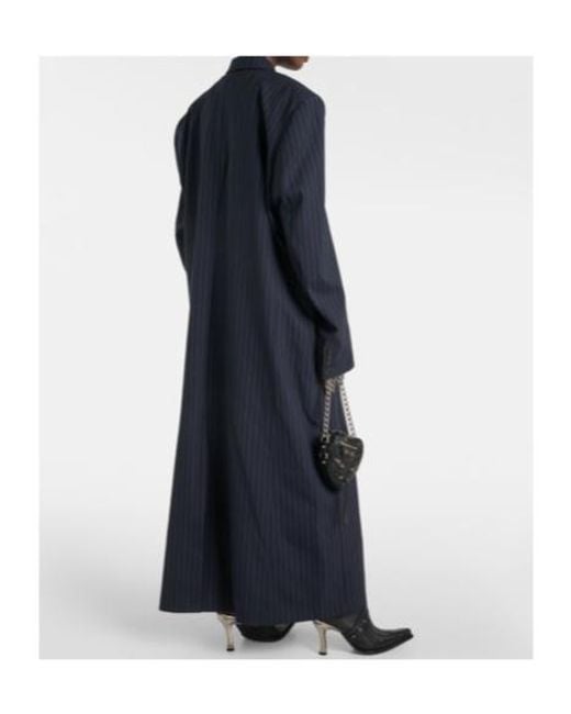 Vetements Blue Oversized Pinstriped Wool Coat