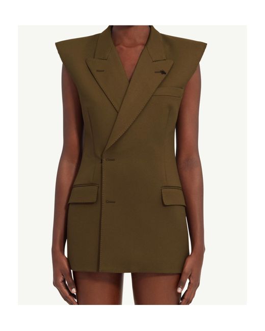 MM6 by Maison Margiela Green Double-Breasted Twill Gilet