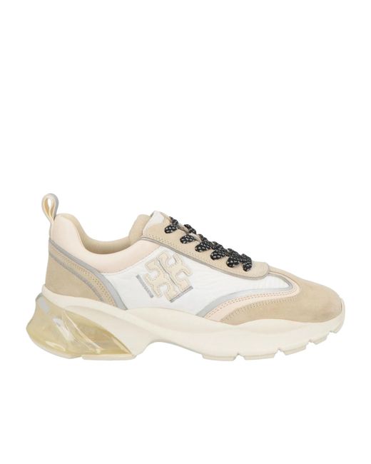 Tory Burch Natural Lace-Up Logo Sneakers