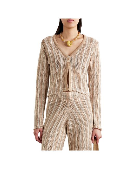 The Elder Statesman Natural Striped Long-Sleeve Top