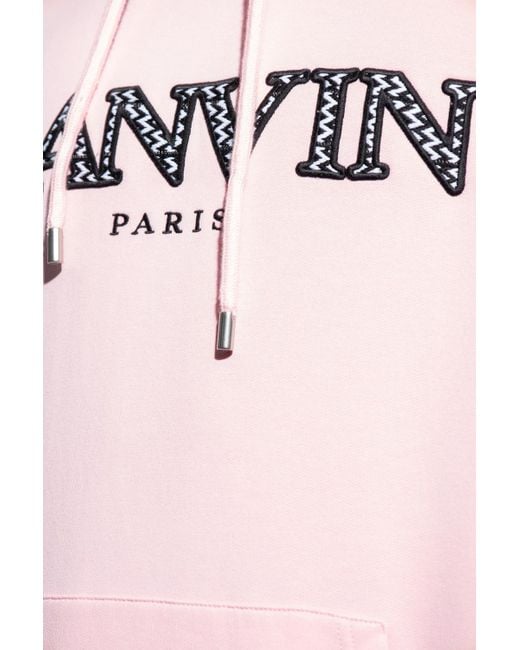 Lanvin Pink Logo Embroidered Drawstring Hoodie for men