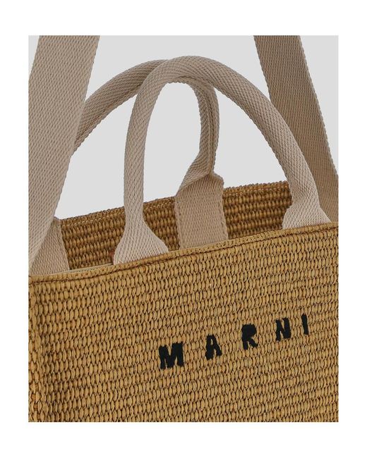 Marni Metallic Logo Embroidered Small Tote Bag