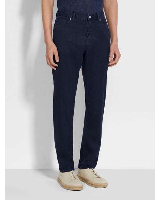 Zegna Blue Logo Patch Straight-Leg Jeans for men