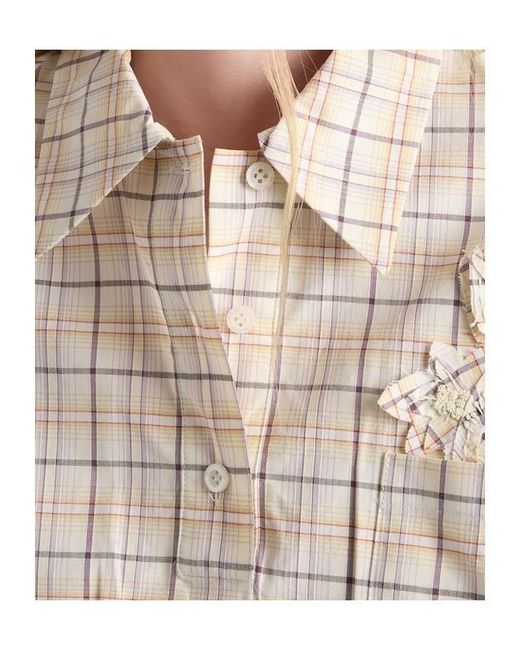 Prada Natural Embroidered Checked Poplin Top