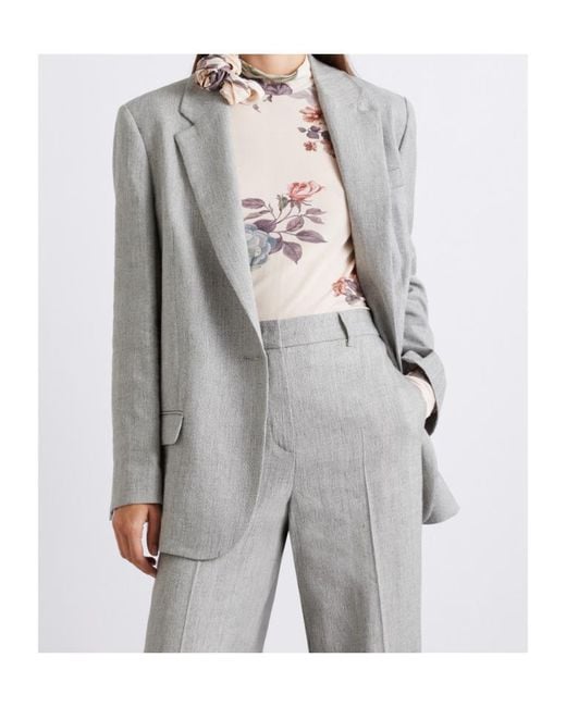 Marella Gray Stretch Linen-Blend Grisaille Blazer