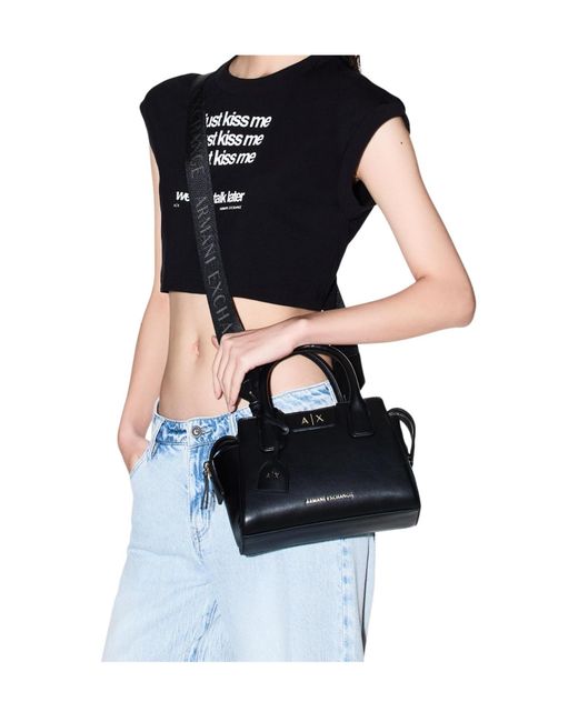 ARMANI EXCHANGE Black Logo-Plaque Tote Bag