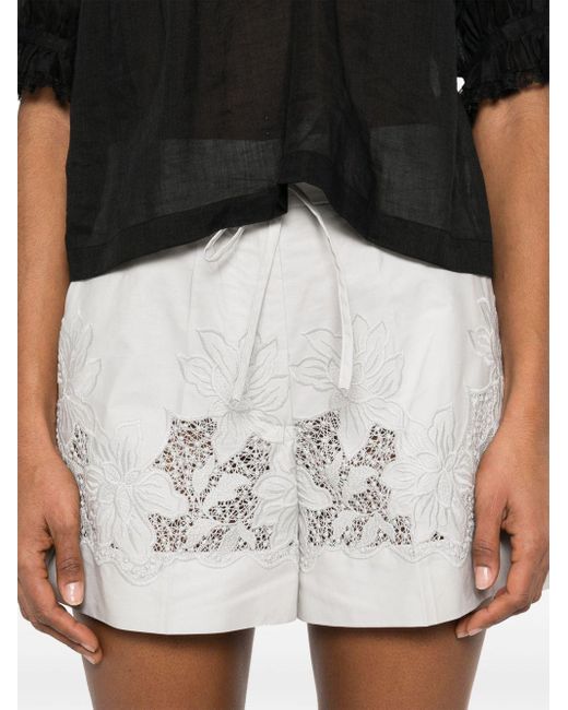 P.A.R.O.S.H. Gray Floral-Embroidered Shorts