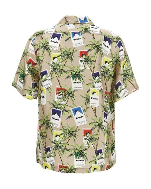 Rhude Green Cigarette-Printed Short-Sleeved Shirt for men