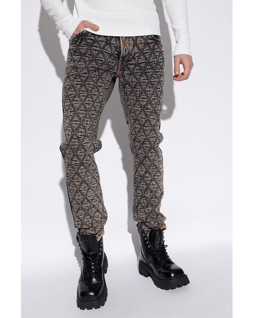 DIESEL Gray Quilted Diamond Pattern Straight-Leg Jeans for men
