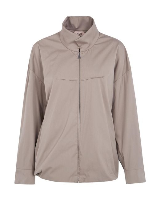 N°21 Brown High-Neck Zip-Up Bomber Jacket