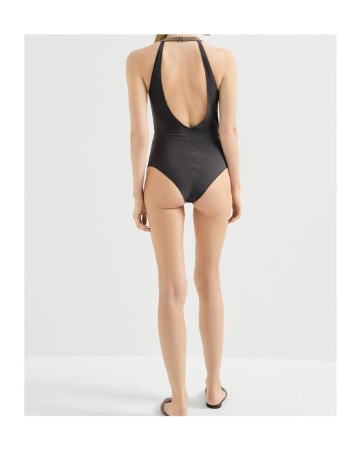 Brunello Cucinelli Black Monili Halterneck Swimsuit