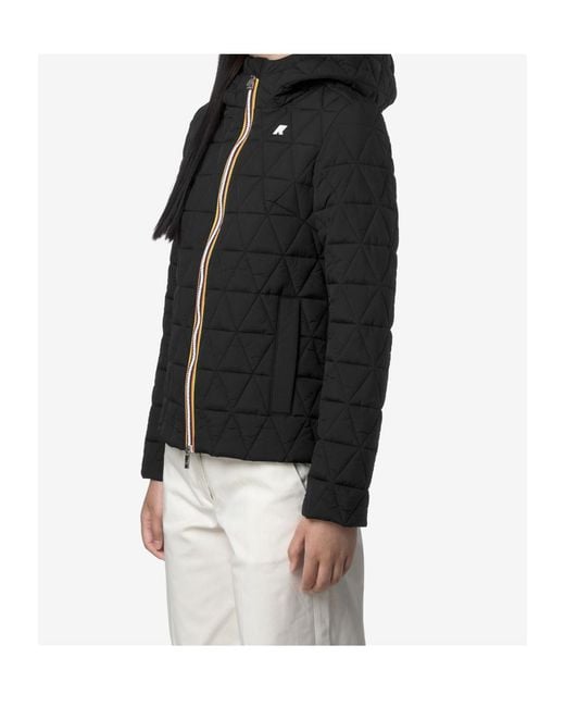 K-Way Black Quilted Hooded Zip-Up Jacket