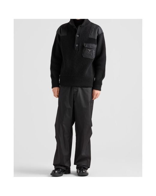 Prada Black Wool-Cashmere Half-Button Sweater for men