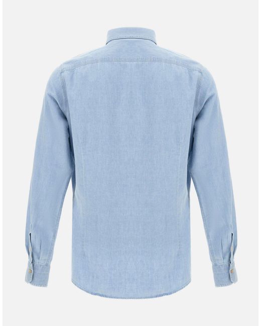 Eleventy Blue Slim Denim-Effect Shirt for men