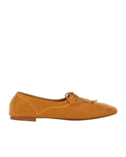 Hereu Brown Artisan Bow Detail Flat Shoes