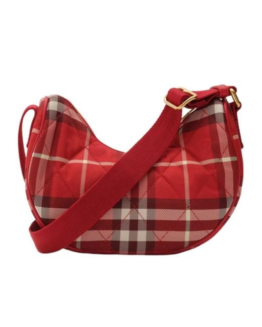Burberry Red Horseshoe Check Quilted Twill Crossbody Bag