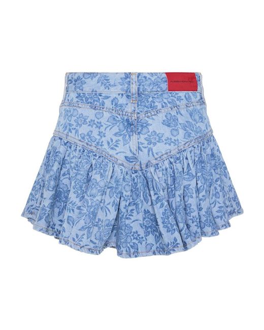 Alessandra Rich Blue Floral-Print Denim Mini Skirt
