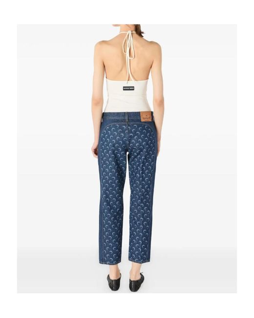 MARINE SERRE Blue Moon-Print Panelled Jeans